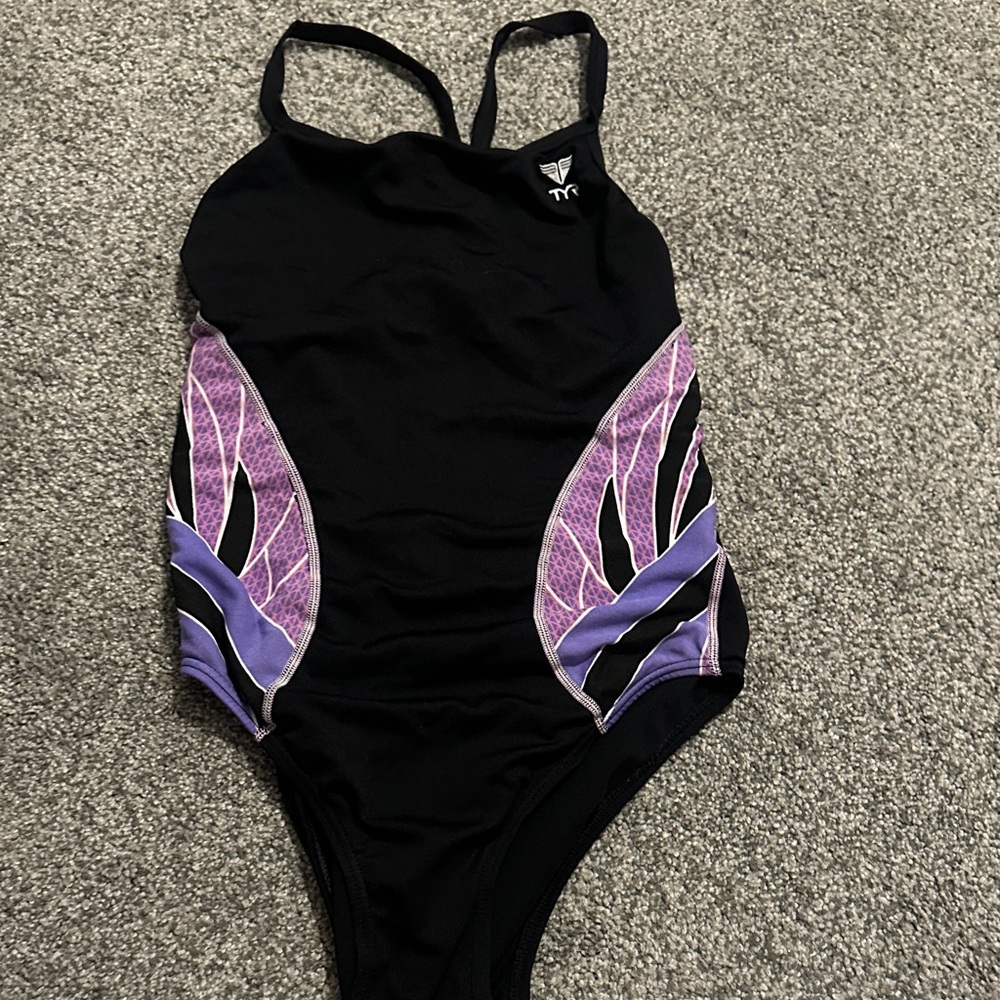 TYR Black Swimsuit with Purple Accents